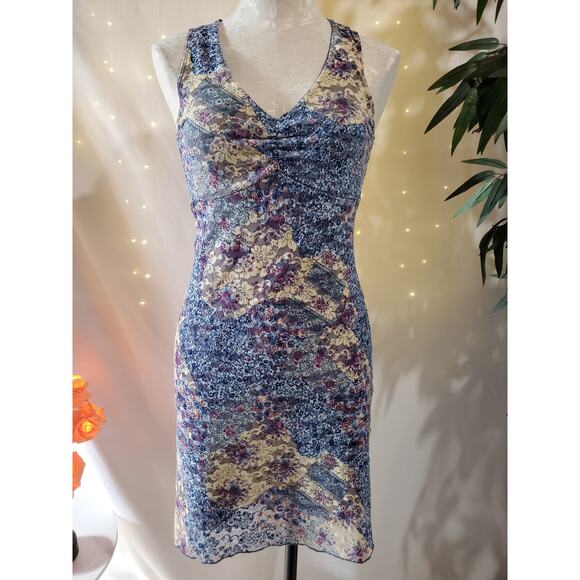 Vanity Vintage Y2K 90s Floral Lace V-Neck Sheath Dress Size S Cottage Fairy - Picture 1 of 10